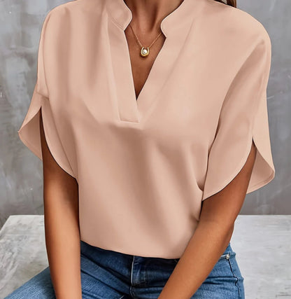 Chemise Femme à Col en V et Manches Courtes