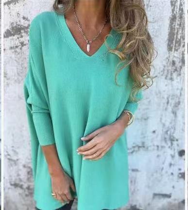 Chemise longue à manches longues tricotée col en V