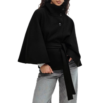 Manteau cape élégante de couleur unie à col montant pour femmes automne