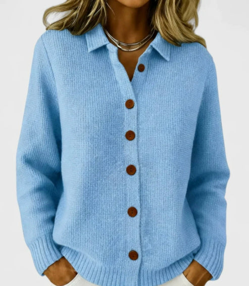 Manteau cardigan en maille boutonné à col à revers pour femme