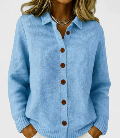 Manteau cardigan en maille boutonné à col à revers pour femme